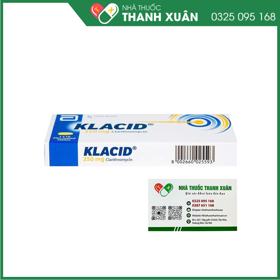 Klacid 250mg điều trị nhiễm khuẩn hô hấp, nhiễm trùng tiết niệu, da hoặc mô mềm